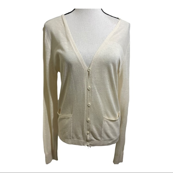 Faconnable womens button down silk & linen blend cardigan sweater. Ivory Small - Picture 8 of 10